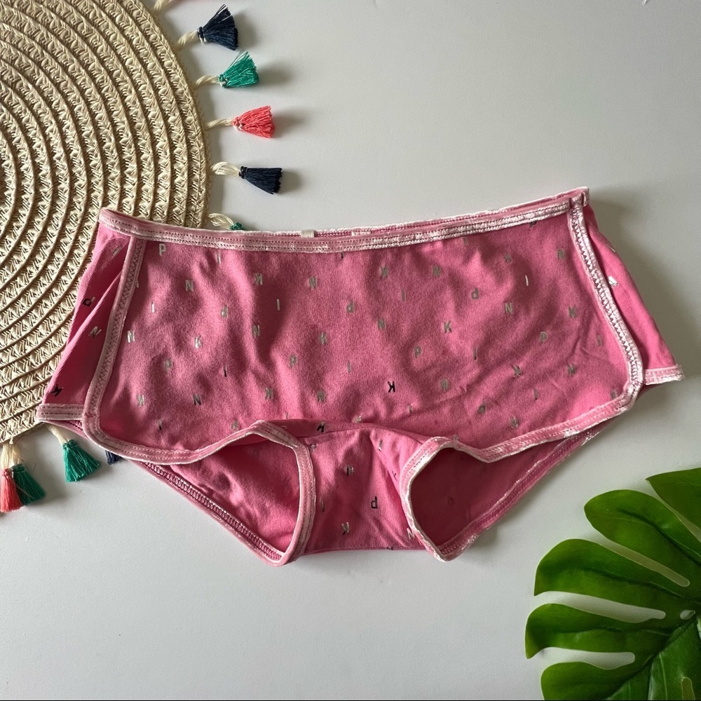 Victoria's Secret PINK Velvet Trim Boyshort Panty Dahlia Mini Logo Small NEW